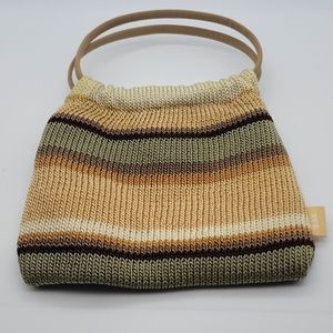 The Sak Brand Small Woven Handbag Clutch Striped Boho Tan Green Brown